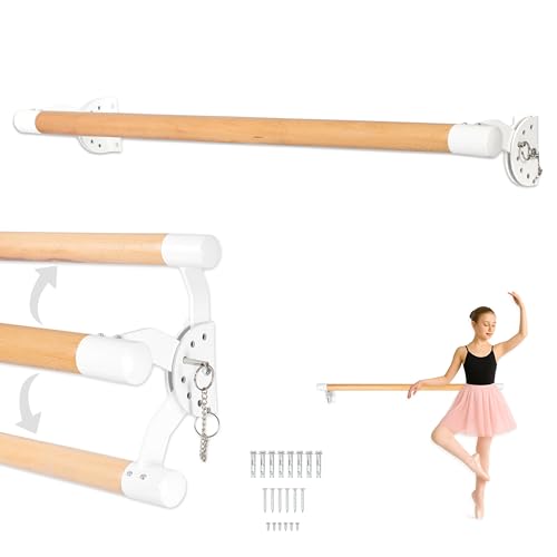 Ilyapa Ballet Barre Bare for Home - Wood Adjustable Wall Mount Ballet Bar Dance Equipment for Barre Workout & Ballet Stretching, Powdercoated White Brackets - size: 4 Ft 4 in.