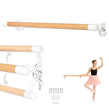 Ilyapa Ballet Barre Bare for Home - Wood Adjustable Wall Mount Ballet Bar Dance Equipment for Barre Workout & Ballet Stretching, Powdercoated White Brackets - size: 4 Ft 4 in.