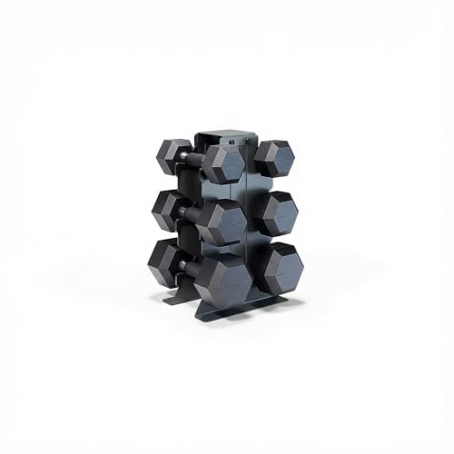 CAP Dumbbell Set with Rack, Rubber Coated Hex Free Weight Set | 100–300 lb Options, Vertical Space-Saving Storage for Home Gym Strength Training - size: 100 lb Set - Black Rack, style: Comfort Handle