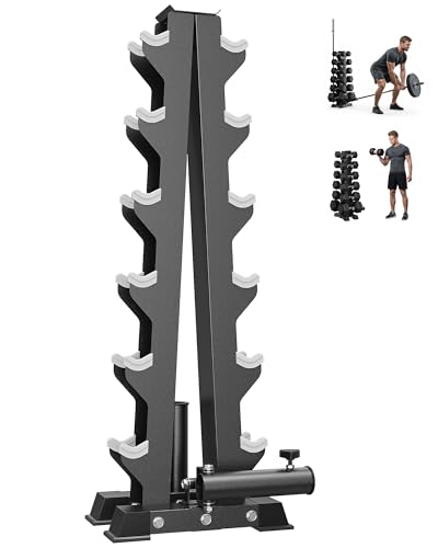 HANDBODE A-Frame Dumbbell Rack Heavy Duty Weight Stand for Dumbbells, Space-Saving Metal Storage Organizer, Sturdy Dumbbell Holder for Home Gym - style: 1 X 6-Tier A-Frame with Landmine Attachment