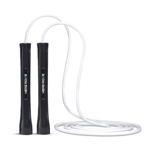 HEREROPE Adjustable Jump Rope – 5mm PVC Skipping Rope with Unbreakable Handles, Non-Kinking, Includes 1 Spare Rope for Indoor & Outdoor Fitness Training for Men, Women - color: Black-White