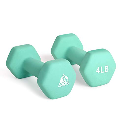 LIONSCOOL Set of 2 Neoprene Coated Dumbbell Hand Weights, Anti-Slip and Anti-Roll Hex Dumbbells in Pair for Strength Training, Resistance Training - style: Aqua 4lb Pair
