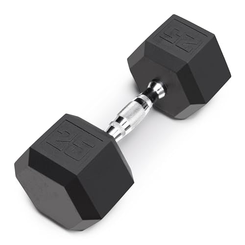Marcy Classic Rubber Hex Dumbbell with Knurled Grip for Strength Training and Bodybuilding, 5lb - 50lb Single Dumbbell for Exercise & Fitness, Sold Individually - style: 25lb, Single
