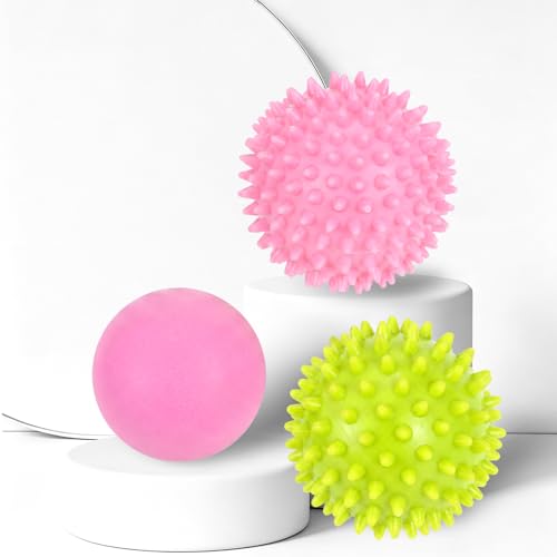 3-in-1 Massage Balls Set,Hard, Medium, Soft Spiky Balls + Smooth Ball for Deep Tissue & Myofascial Release, Plantar Fasciitis Relief, Massage Roller for Feet, Back, Hands, Physical Therapy