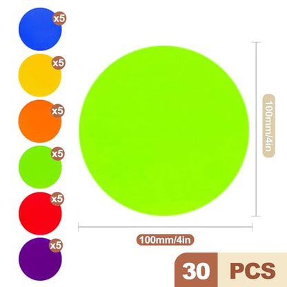 30 Pack Poly Spots Markers 4 Inch Non Slip Rubber Floor Dots for Classroom Gym Agility Training Carpet Spot Markers for Kids Students Sitting Teaching Aids Sports Equipment
