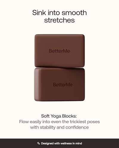 BetterMe Yoga Blocks Set of 2 – High Density Foam Yoga Blocks for Stretching, Pilates & Workouts – Lightweight Non-Slip Exercise Blocks for Flexibility & Balance