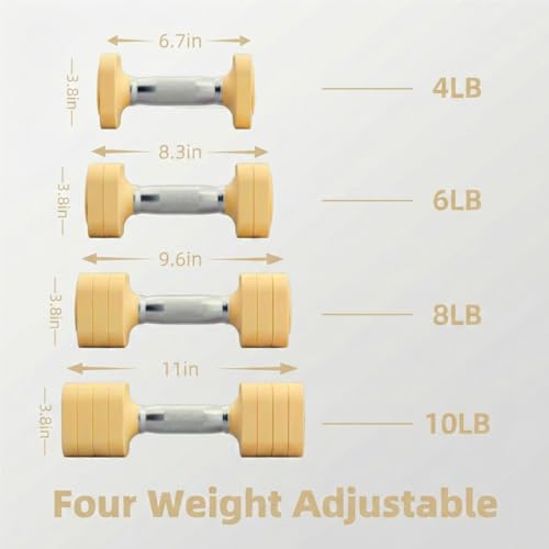 20LB Adjustable Dumbbell Set, 10lb Dumbbells Set of 2, 5 in 1 Free Weights Set, Each 4lb 6lb 8lb 10lb for Women & Men for Home Gym Exercise Workout Strength Training Equipment - color: Beige
