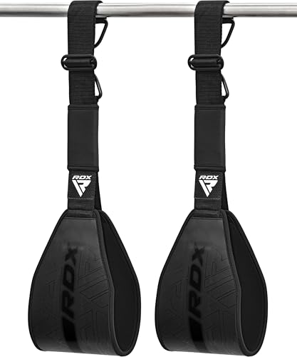 RDX AB Straps for Pull Up Bar Hanging (Pair), Maya Hide Leather, Abdominal Muscle Building Padded Arm Support Slings with D-Ring Strap, Leg Raise Exercise Fitness Workout Strength Training, Men Women - color: Black