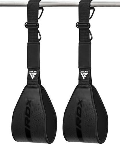 RDX AB Straps for Pull Up Bar Hanging (Pair), Maya Hide Leather, Abdominal Muscle Building Padded Arm Support Slings with D-Ring Strap, Leg Raise Exercise Fitness Workout Strength Training, Men Women - color: Black