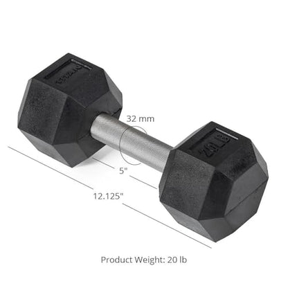 Titan Fitness Free Weights, Rubber Coated Hex Dumbbell, Straight Stainless Steel Handle, Strength Training, Full Body Workout - style: 20 pound