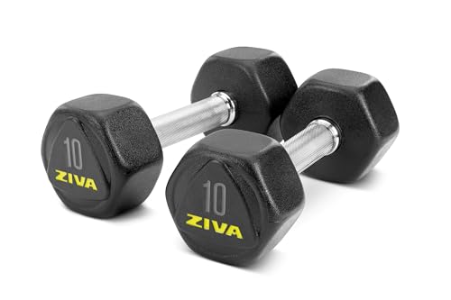 ZIVA Premium Hex Dumbbells – Commercial Grade Rubber Urethane Coated Free Weights for Strength Training, Weightlifting, Home Gym – Durable Steel Core – Sold in Pairs and Sets - style: d) 10lb BK