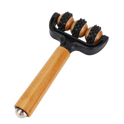 Handheld Spiky Massage Balls Roller, 3 Wheels Spiky Point Muscle Massage Roller with Wood Handle, Muscle Relaxation Tools for Foot Arm Body Neck Leg Pain Pressure Relief