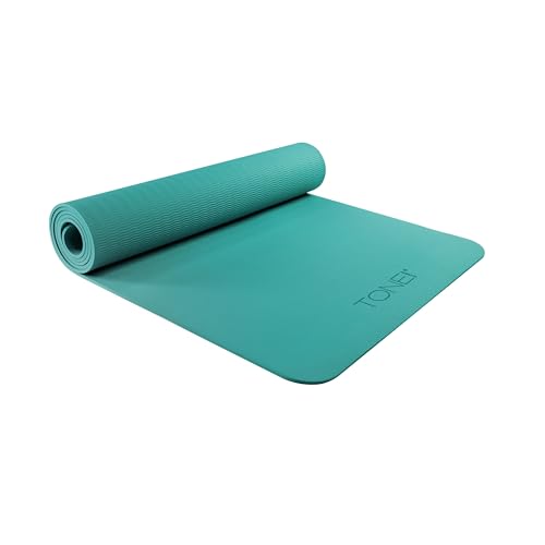 TONE Fitness Yoga Mat 1/4" Thick Non Slip Exercise & Pilates Mat for Home Workouts with Carrying Strap | Multiple Options - color: Teal, style: V Pattern