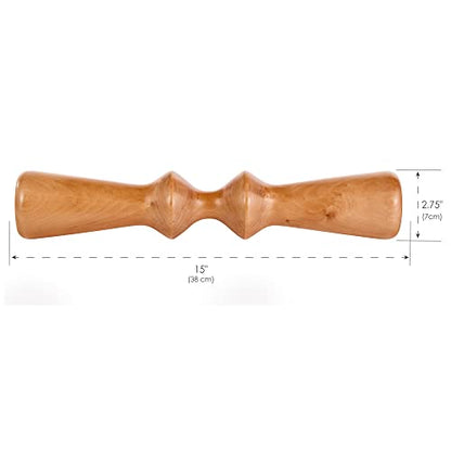 EarthLite Wooden Massage Back Roller - Deep Therapeutic Massage Tool, Back Pain Relief & Trigger Point Release (15”)
