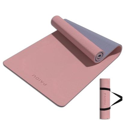 PAIDU Yoga Mat 8mm TPE Non‑Slip Fitness Mat with Strap for Home Workouts - color: Deep Pink&Grey