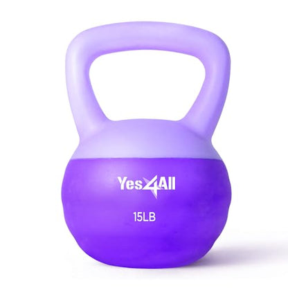 Yes4All Soft Kettlebell, PVC Strength Training Kettlebells for Women, Floor Protection & Quiet, Wide Handle, Aesthetic Soft Weights (5,10,15,20lb) for Home Gym, Fitness Beginners