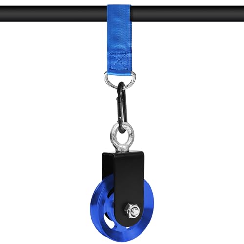 LFJ Aluminum Alloy Cable Pulley with Swing Strap Carabiner, 90mm Pulley Wheel for LAT Pulley System DIY Pull Down Attachment,Ladder Lift,Home Gym Equipment - color: Blue-2Pack