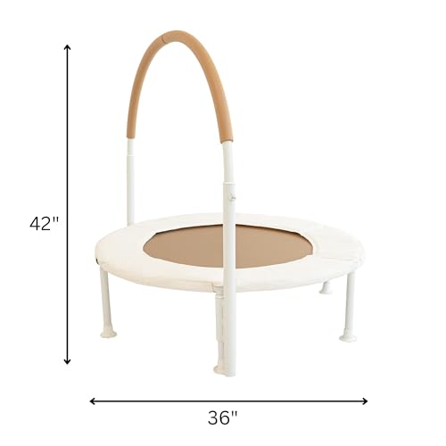 36" Kids and Toddler Mini Trampoline, Aesthetic Indoor and Outdoor Small Baby Trampoline with Removable Handle, Ultra Safe No-Gap Elastic Spring Design - color: Sand