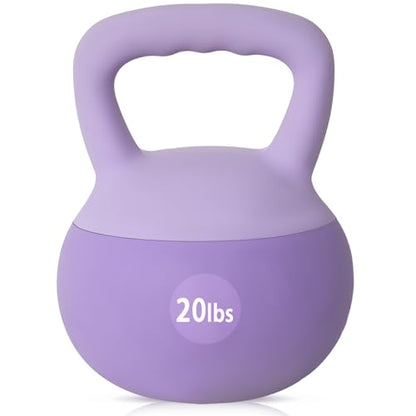 SogesPower Soft Kettlebells,Iron Sand Filled Weights Strength Training Kettlebells,Shock-Proof Weights and Wide-Grip Handle,Fitness Home Gym Soft Kettlebells for Women Men Children, Purple - color: 20LBS