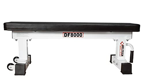 DF8000 Heavy Duty Flat Exercise Bench – 1000 LBS Capacity – White Exercise Bench Fitness Station for Strength Training- Dumbbell Training by Deltech Fitness