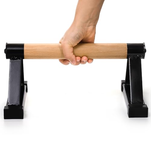 Wood Push Up Bars, Solid Wooden Parallettes Bars with Sturdy Steel Bracket Anti-slip Handstand Bars for Calisthenics, Fitness, At Home Gym Floor Workouts Equipment, Support Max 600 lbs, Black