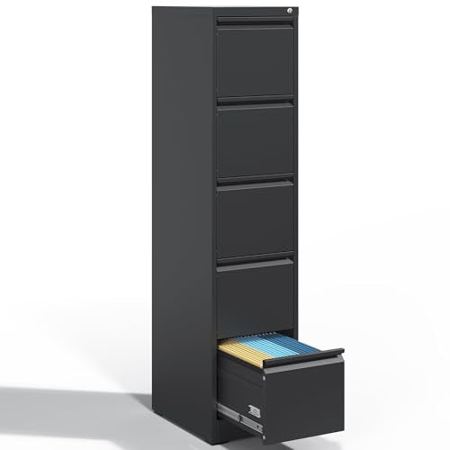 Metal File Cabinet with Drawer Heavy Duty Locking File Cabinets - color: Black, size: 64.2"H-5 drawers