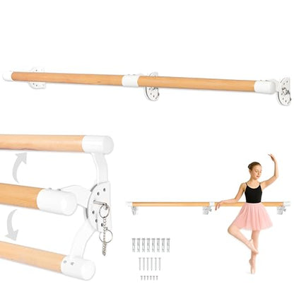 Ilyapa Ballet Barre Bare for Home - Wood Adjustable Wall Mount Ballet Bar Dance Equipment for Barre Workout & Ballet Stretching, Powdercoated White Brackets - size: 5 Ft 8 in.
