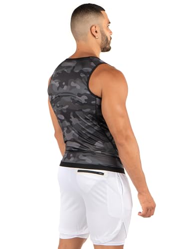 Kewlioo Men's Heat Trapping Zipper Sweat Enhancing Vest - Sauna Suit Shirt Compression Vest Shapewear Top for Gym Exercise - color: Gray Camo, size: 4X-Large-5X-Large