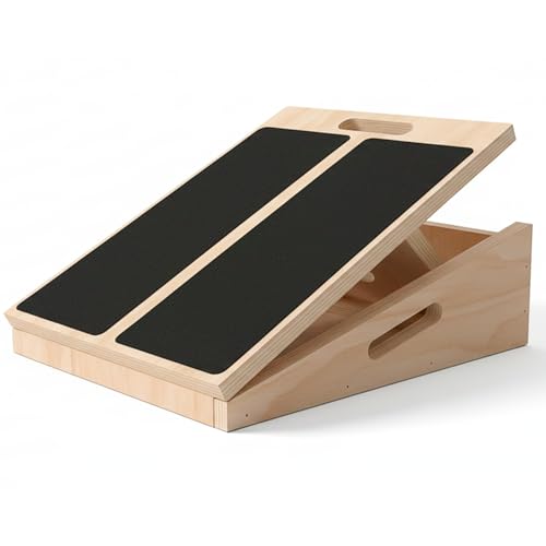Wooden Slant Board for Exercise, Adjustable Slant Board Wide for Legs, Knees & Ankle Stretching, 450 Lbs Weight Capacity, Wooden Calf Stretch Board with Side Support & Top Handle