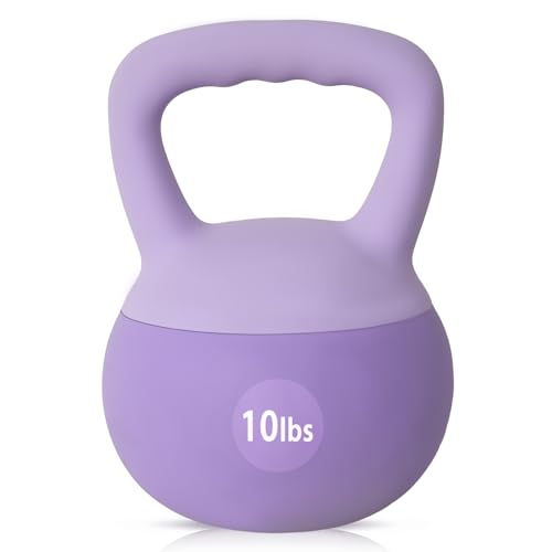 SogesPower Soft Kettlebells,Iron Sand Filled Weights Strength Training Kettlebells,Shock-Proof Weights and Wide-Grip Handle,Fitness Home Gym Soft Kettlebells for Women Men Children, Purple - color: 10LBS