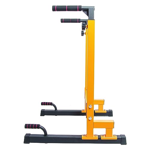 BalanceFrom Steel Frame Dip Station with Adjustable Height, 500 Pound Weight Capacity – Upper Body Workout Home Gym Equipment for Triceps, Push & Pull Ups, Leg Raises, and Bench Press - color: Yellow