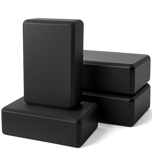 4 Pack Yoga Blocks 9 x 6 x 3 Inch Soft Eva Foam Lightweight Non Slip Yoga Props with Beveled Edges for Yogas Pilates Stretching Meditation (Black)