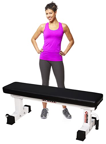 DF8000 Heavy Duty Flat Exercise Bench – 1000 LBS Capacity – White Exercise Bench Fitness Station for Strength Training- Dumbbell Training by Deltech Fitness