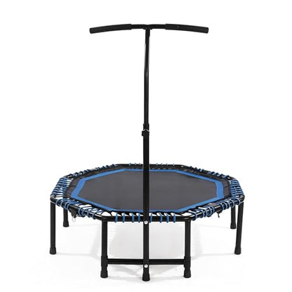 48" Mini Trampoline for Adults, Rebounder with Adjustable Handle Bar, Bungee Ropes, Indoor Outdoor,Fitness Trampoline for Home and Gym, Cardio & Strength Training