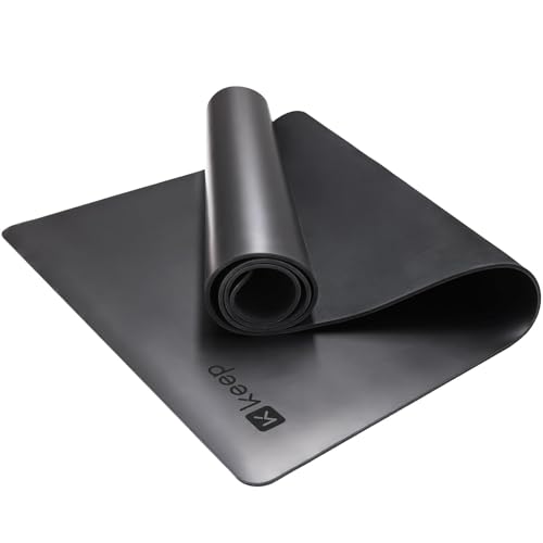 KEEP Rubber Yoga Mat - Professional Sweat Absorbent PU & Natural Rubber. Non Slip Workout Mats for Women & Men, 5mm Thick, 72"x26" Extra Long Wide Pad for Hot Yoga, Pilates, HIIT, Home Gym - Strap Included - color: Black