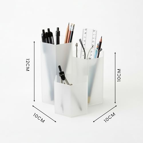 Clear Pencil Holder for Desk | 3 Compartment Organizer Desk Cute Pen Holder | Hexagonal Shape Pencil Cups for Classroom, Offices, Teacher Desks | Multipurpose Make up Organizers and Storage Accessory - style: Style F