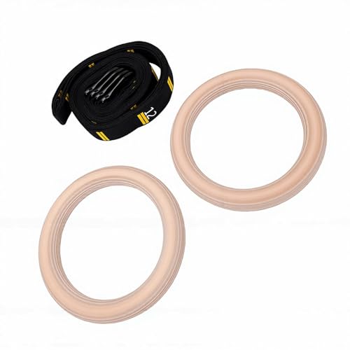 Double Circle Gymnastics Rings with Adjustable Numbered Straps, Wood Full Body Workout Rings for Home Gym, Upper Body Strength Training Equipment, Birch Wood Pull Up with