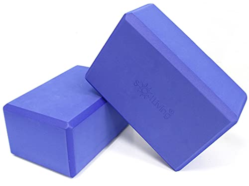 Sol Living Yoga Blocks 2 Pack High Density EVA Foam Yoga Cushion Stretching Pilates Meditation Exercise Equipment Support Deepen Poses Odor Free Non Slip Yoga Accessories - 4" x 6" x 9"- Blue - color: Blue