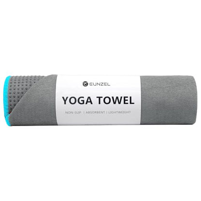 Eunzel Hot Yoga Towel - Microfiber Non Slip Yoga Mat Towel with Grip Dot Sweat Absorbent Towel for Hot Yoga, Pilates and Fitness 72" x 24", Grey/Blue - color: Grey/ Blue