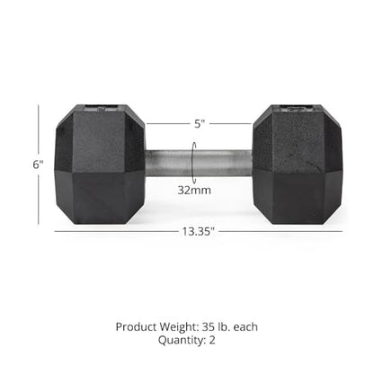 Titan Fitness Free Weights, Rubber Coated Hex Dumbbell, Straight Stainless Steel Handle, Strength Training, Full Body Workout - style: 35 pound Pair