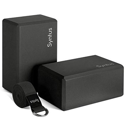 Syntus Yoga Block and Yoga Strap Set, Soft Non-Slip Yoga Blocks 9×6×4 inches, 8FT Metal D-Ring Strap for Yoga, General Fitness, Pilates, Stretching and Toning