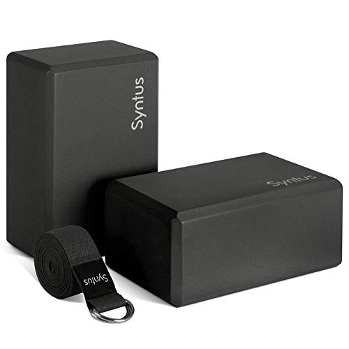 Syntus Yoga Block and Yoga Strap Set, Soft Non-Slip Yoga Blocks 9×6×4 inches, 8FT Metal D-Ring Strap for Yoga, General Fitness, Pilates, Stretching and Toning