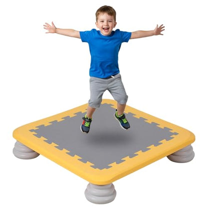 Mini Trampoline for Kids, Rebounder Bouncing Board with Non-Slip Base, Sensory Balance & Bounce Jumping Toy, Gift for 3-12 Boys & Girls Max Load 200 lbs - color: Yellow
