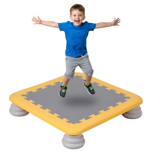 Mini Trampoline for Kids, Rebounder Bouncing Board with Non-Slip Base, Sensory Balance & Bounce Jumping Toy, Gift for 3-12 Boys & Girls Max Load 200 lbs - color: Yellow