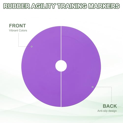 Flat Cones Spot Markers, Non-Slip Spot Marker Agility Dot Soccer Cones with Drawstring Bags - color: Purple