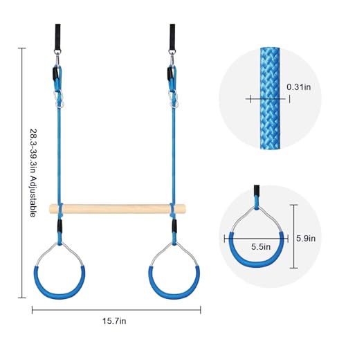 Trapeze Swing Bar with Gymnastic Rings | Sturdy Steel Construction | Warrior Accessories for Obstacle Course | Great for Indoor & Outdoor Use - Ages 3+