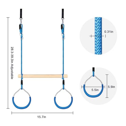 Trapeze Swing Bar with Gymnastic Rings | Sturdy Steel Construction | Warrior Accessories for Obstacle Course | Great for Indoor & Outdoor Use - Ages 3+