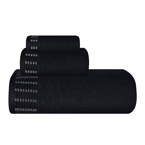 MALLONI HOME Ultra Soft 3 Pack Cotton Towel Set, Contains a Bath Towels 28x55 inch, a Hand Towels 16x24 inch & a Wash Coths 12x12 inch, Ideal Everyday use, Compact & Lightweight - Black - color: Black, size: 3 Pack Set