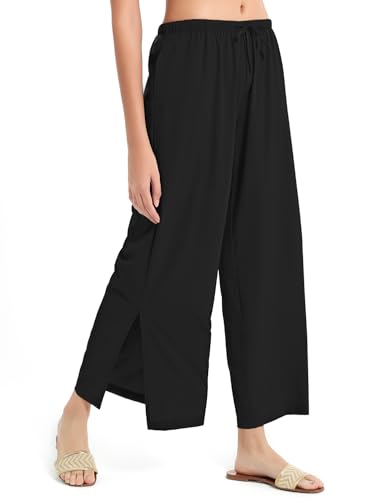 Womens Wide Leg Yoga Pants Lightweight Travel Pants Quick Dry Lounge Sweatpants Beach Swim Cover Up UPF 50+