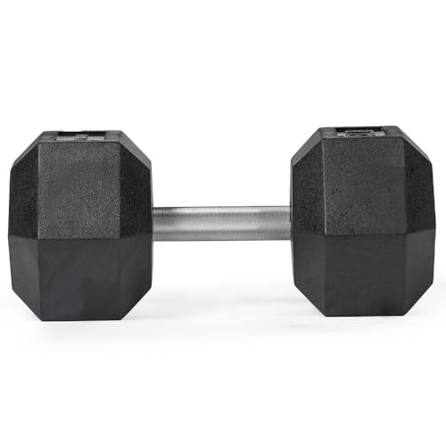 Titan Fitness 65 LB Pair Free Weights, Black Rubber Coated Hex Dumbbell, Straight Stainless Steel Handle, Strength Training, Full Body Workout